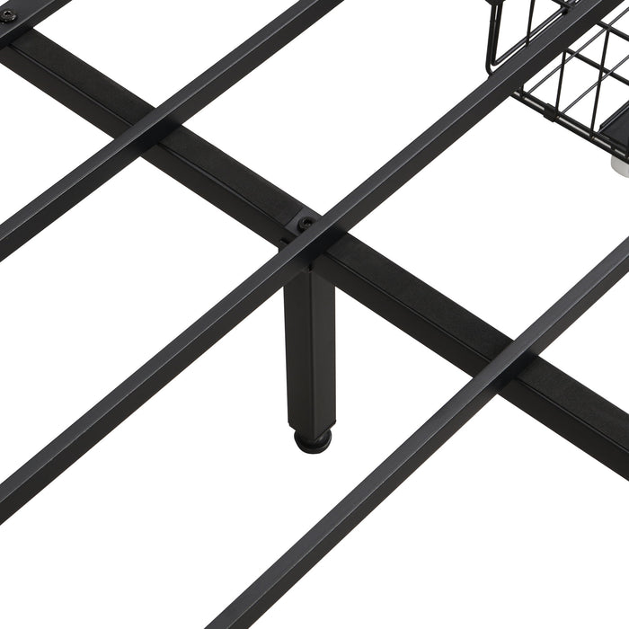 Contemporary Bed Frame With Storage Headboard, Charging Station, LED Lights