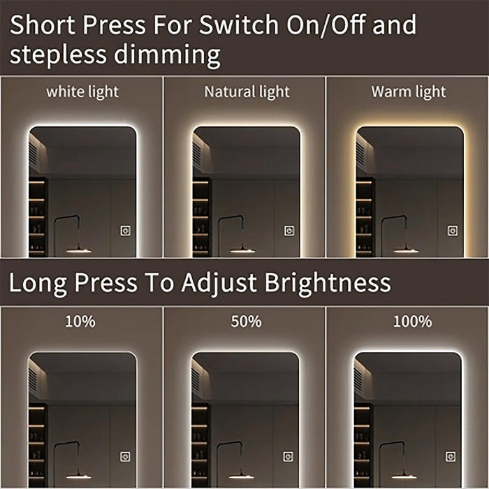 Wall Mounted Full Body Mirror With Dimming Lights Glass - Silver