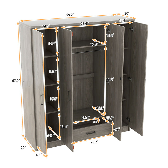 4 Door Wardrobe With 1 Drawer