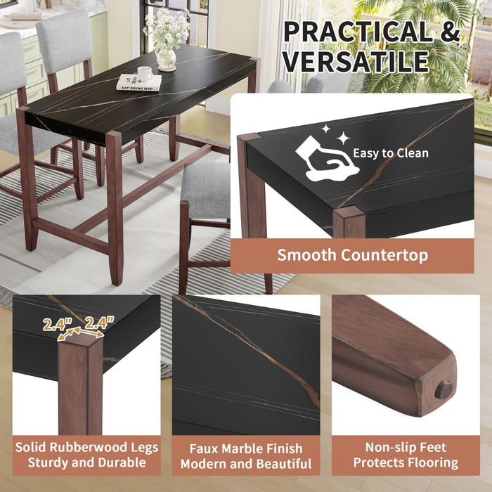 5 Piece Counter Height Dining Set, Bar Table With 4 Upholstered Chairs