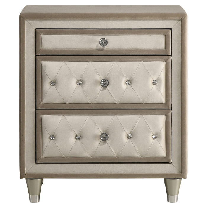 Antonella Upholstered 3-drawer Nightstand Ivory and Camel