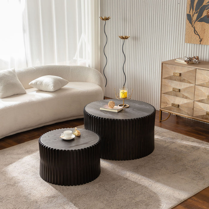 Cylindrical Coffee Table With Vertical Texture Relief