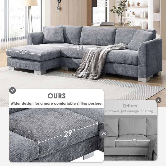 Modern Cloud Sectional Sofa L Shaped Luxury Couch Set With 2 Free Pillows 4 Seat With Oversized Chaise