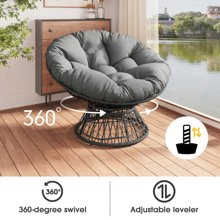 Ergonomic Wicker Chair With Cloud Thick Density Cushion, 3 Proof Cover High Capacity Iron Frame Fluid 360° Swivel