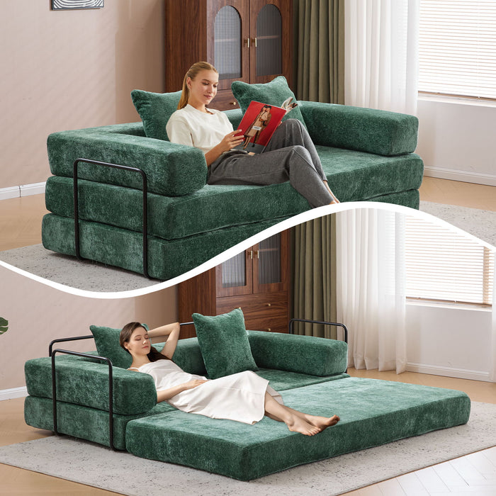 Convertible Floor Sofa Bed With Pillow Back Support Armrest