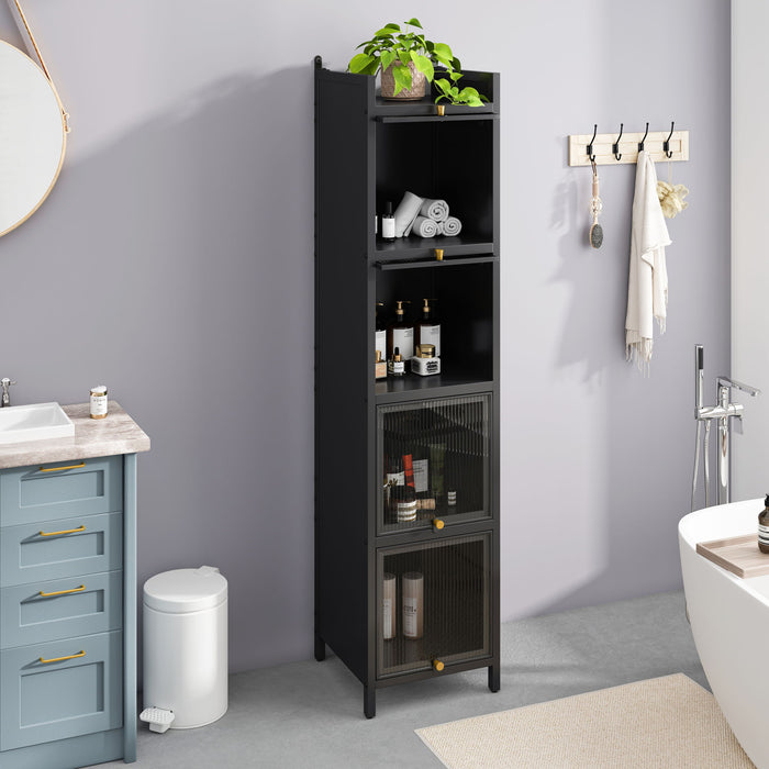 Glass Door Cabinet With Tier Storage