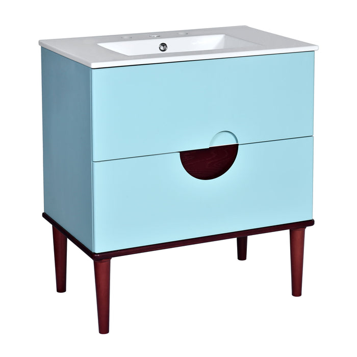 Bathroom Vanity Cabinet With Ceramic Sink Combo Set, Frame Modern Bathroom Storage Cabinet With 2 Drawers - Blue