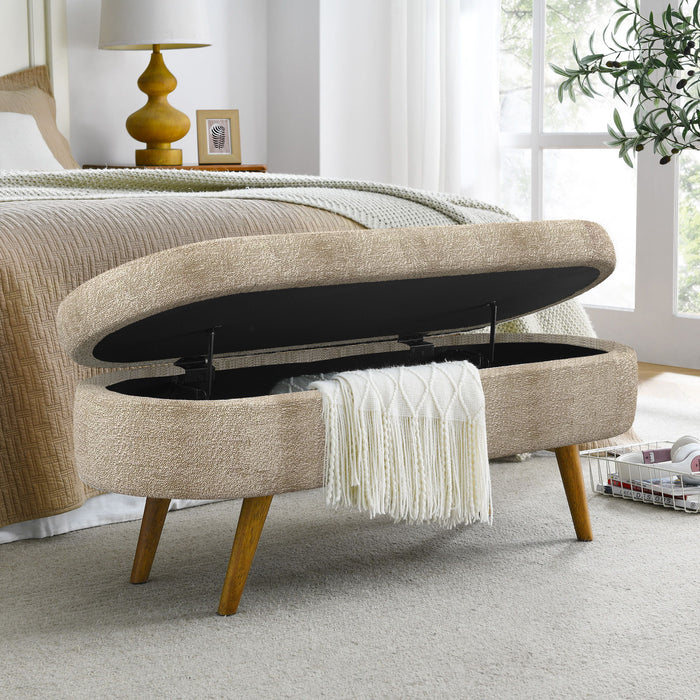 Modern Ottoman Oval Storage Bench With Rubber Wood Legs