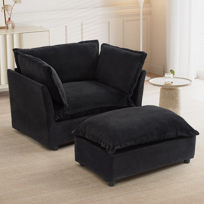 Modern Cozy Upholstered Armchair Sofa With Movable Ottoman