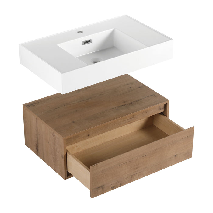Wall Mounted Bathroom Vanity With Resin Sink And Soft Close Drawer In Imitative - Imitative Oak
