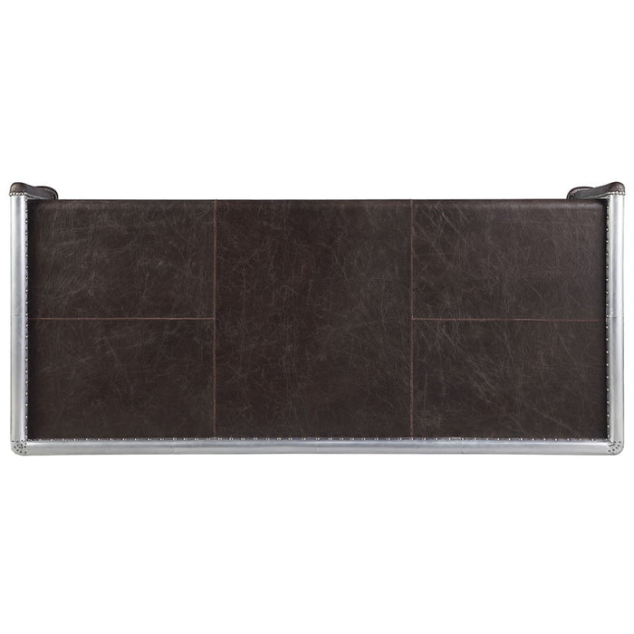 Brancaster - Executive Writing Desk - Distress Chocolate Top Grain Leather & Aluminum