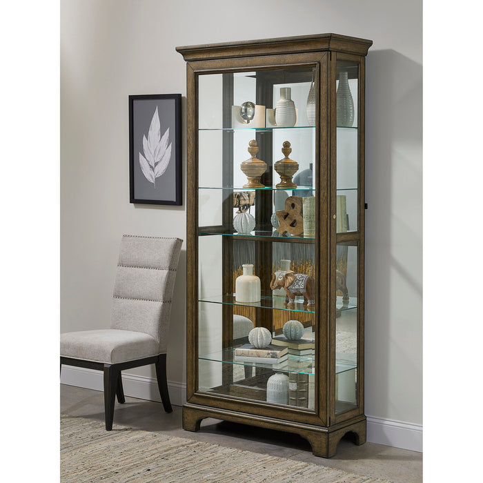 Traditional Sliding Door Curio With Glass Shelves And LED Light - Dark Brown