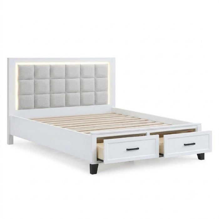 Upholstered Headboard Platform Bed With LED Lighting And Underbed Drawers