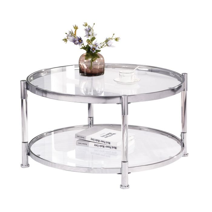 Contemporary Acrylic, Coffee Table, Round Tempered Glass Coffee Table - Chrome / Silver