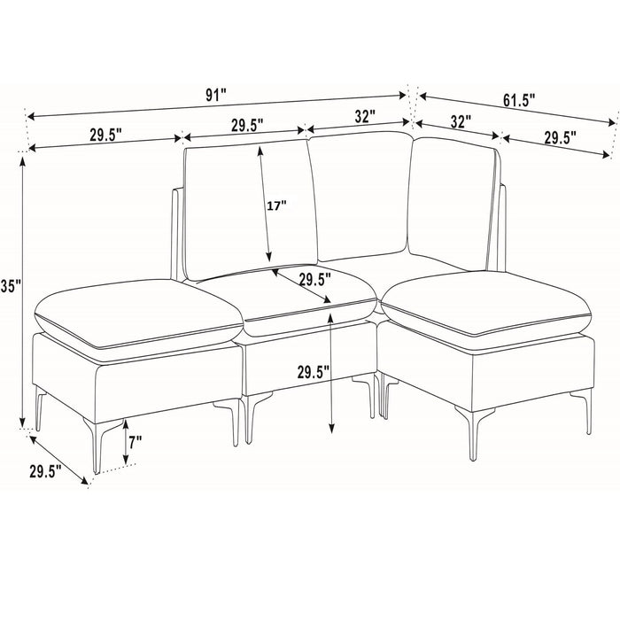 Upholstered Modular Sectional With Tall Legs, Medium Firm Seat