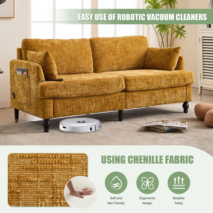 Chenille 2 Seater Sofa With LED Light, USB Charging Port, And Storage Bag