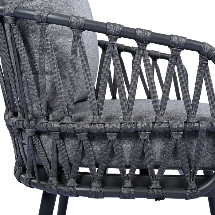 4 Piece Outdoor Patio Furniture Set, Metal Chairs With Woven Rope U Shaped Backrest