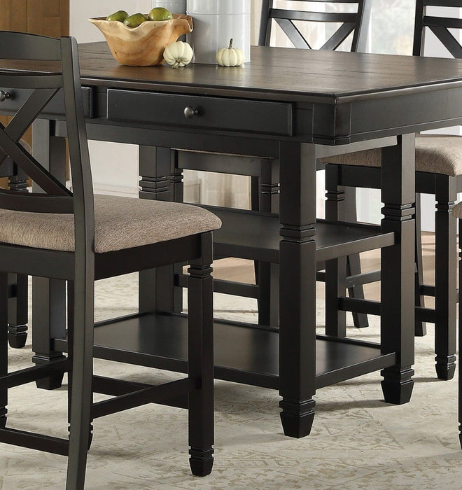 Transitional Style Counter Height Dining Set 8 Pieces Table Display Shelves Drawers And 6 Counter Height Chairs Black Finish Funiture