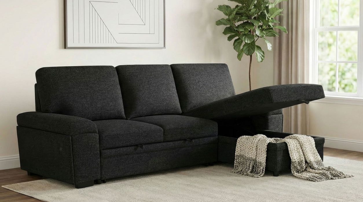 Demko Sleeper Sectional Sofa with Speaker and Storage Chaise Black