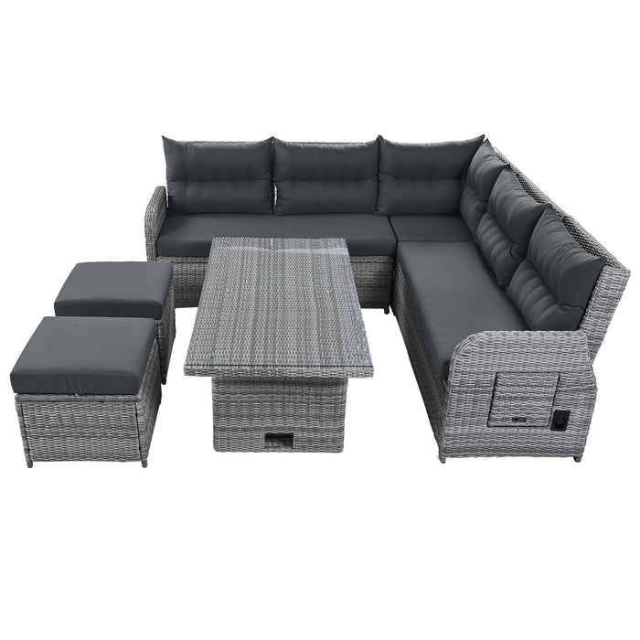 Outdoor Furniture Set Patio Rattan Furniture Set With Adjustable Table, Recliners With Extendable Side Tables And 2 Ottomans