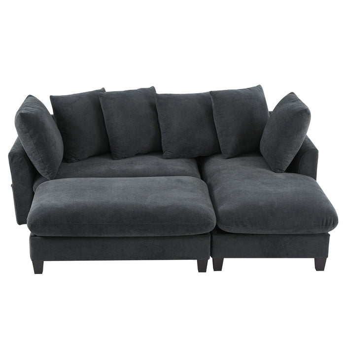 Upholstered L Shaped Sectional Sofa With Storage, Movable Ottoman, And 6 Throw Pillows