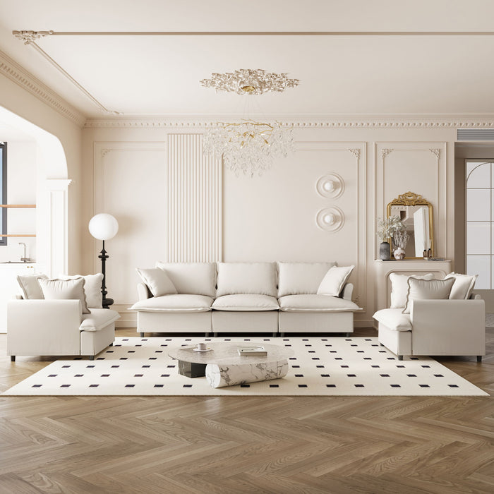 Living Room Set Modular Sectional Couch, Upholstered Sofa & Armchair & Movable Ottoman