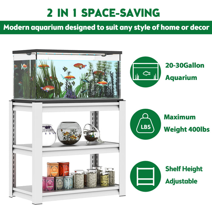 Stylish Metal Aquarium Stand For 20 - 30 Gallon Tanks, 3 Tier Adjustable Shelf