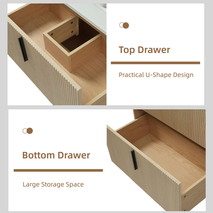 Bathroom Vanity With Ceramic Sink, Fluted Design
