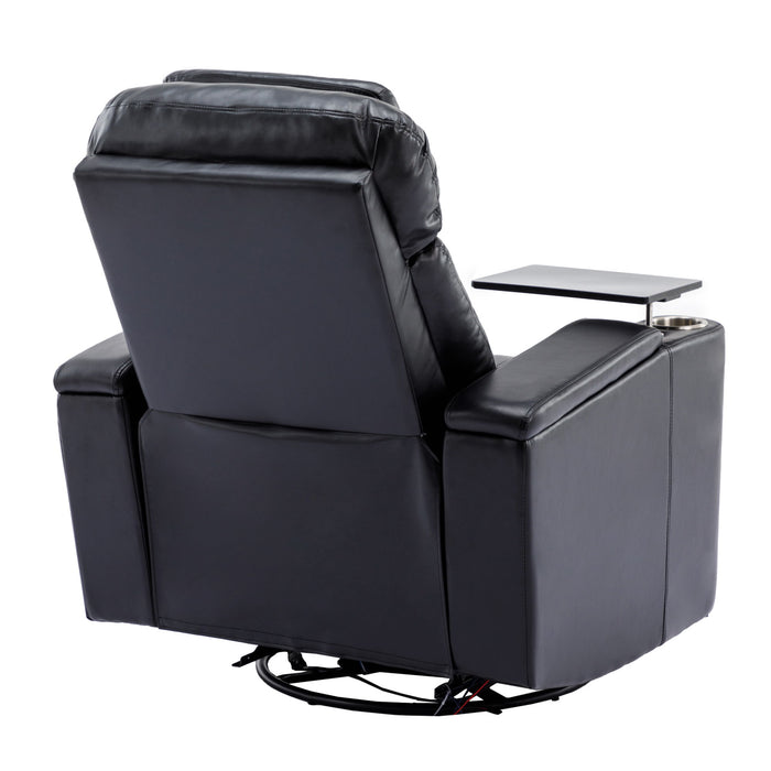 270° Power Swivel Recliner Home Theater Chair With Hidden Arm Storage, LED Light, Cup Holder, And Tray Table