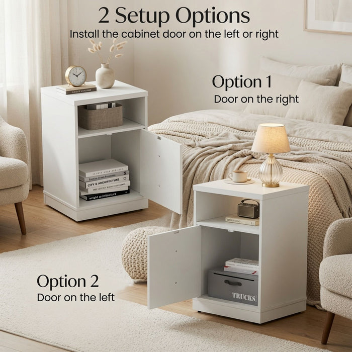 Nightstand With Door & Shelf, 2 Drawer Side Table