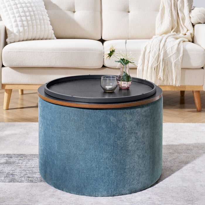 Classic 2 Piece Round Storage Ottoman Set With Drum Shaped Stool