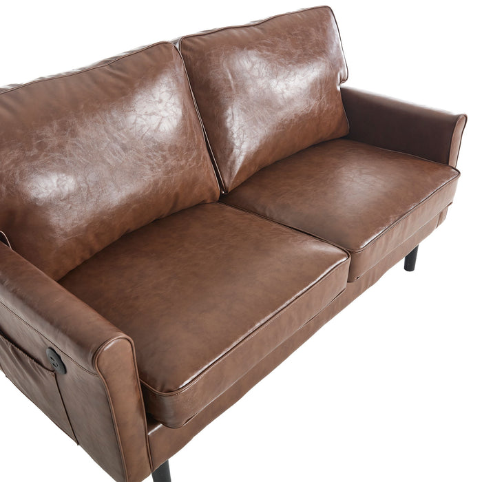 Mid Century Modern Loveseat Sofa With USB Ports, Removable Pillow Cover