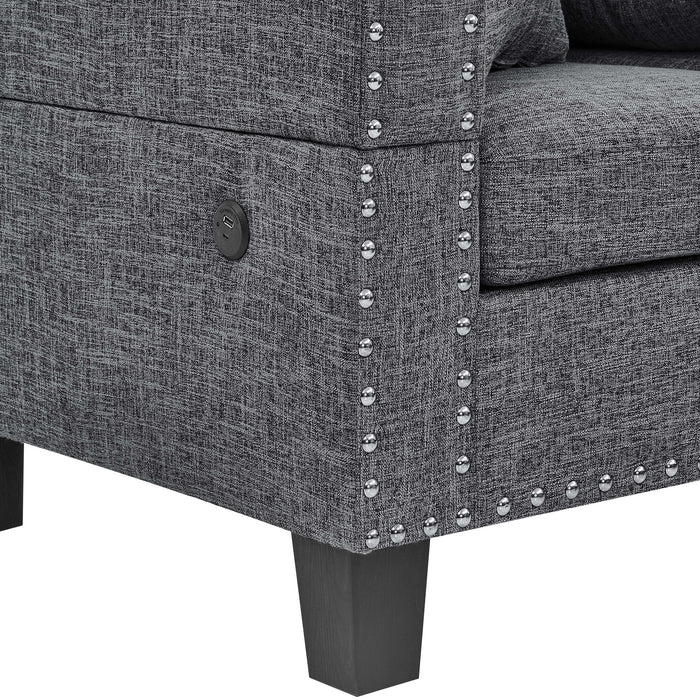 Camden - Power Sectional Sofa With Storage Ottoman And Built In Charging Ports - Gray