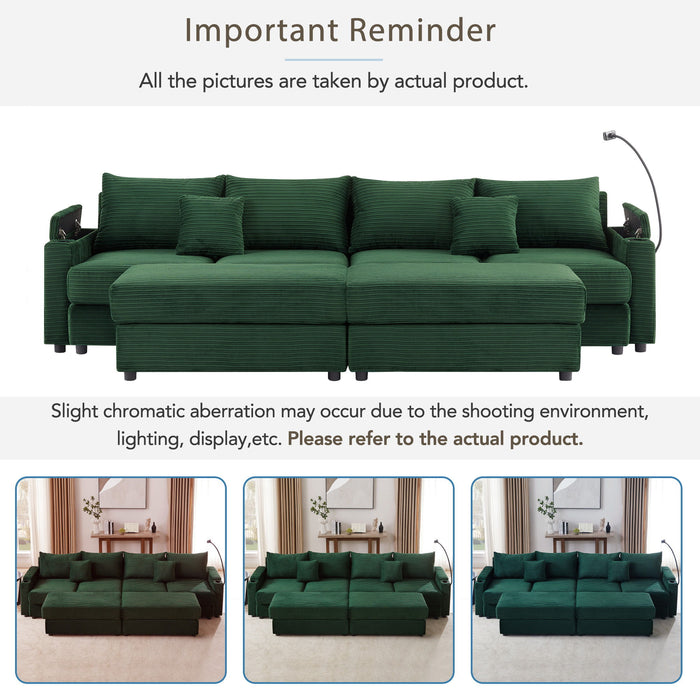 Modern Style Loveseat Sofa Sectional Sofa Couch With Storage Space, A Movable Ottoman, Two USB Ports, Two Cup Holders, A Phone Holder For Living Room