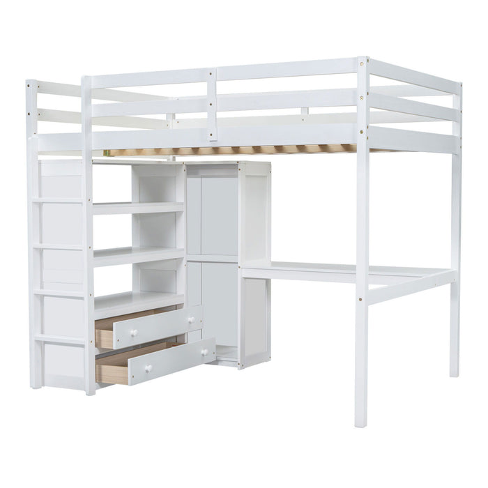 Loft Bed With Built In Wardrobe, Desk, Shelves And Drawers