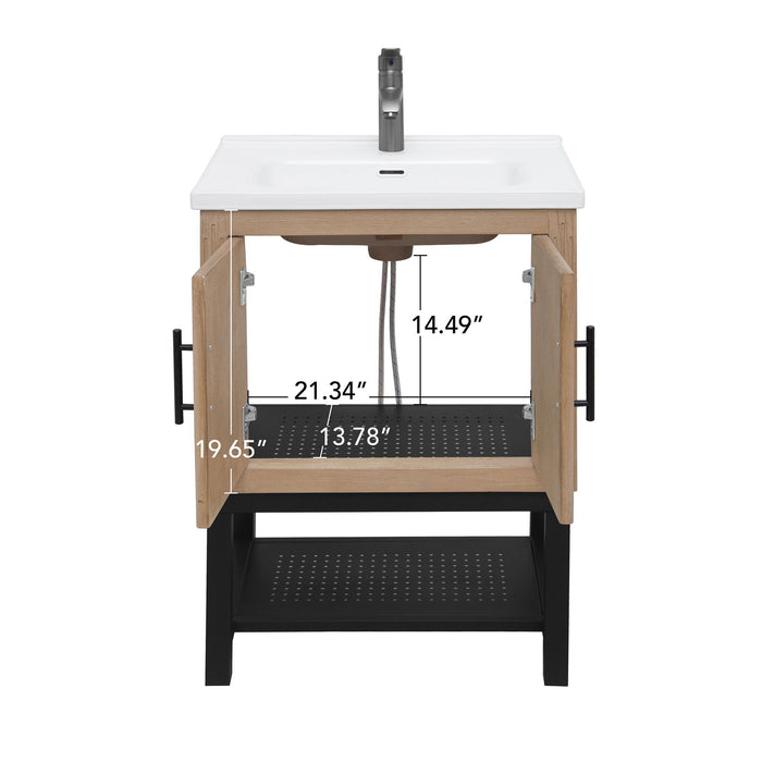 Modern Freestanding Bathroom Vanity With Ceramic Sink, Hot And Cold Faucet, Storage Cabinet & Open Shelf