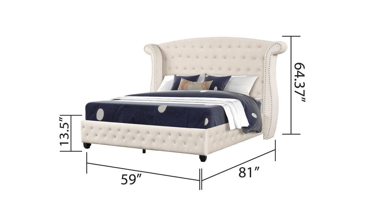 Sophia Crystal Tufted Full 4 Pieces Bed Made With Wood In Cream