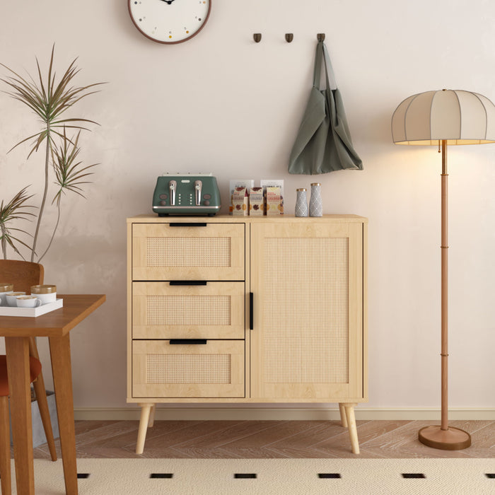 Dresser With Drawers And Adjustable Shelf - Antique Natural / Rattan