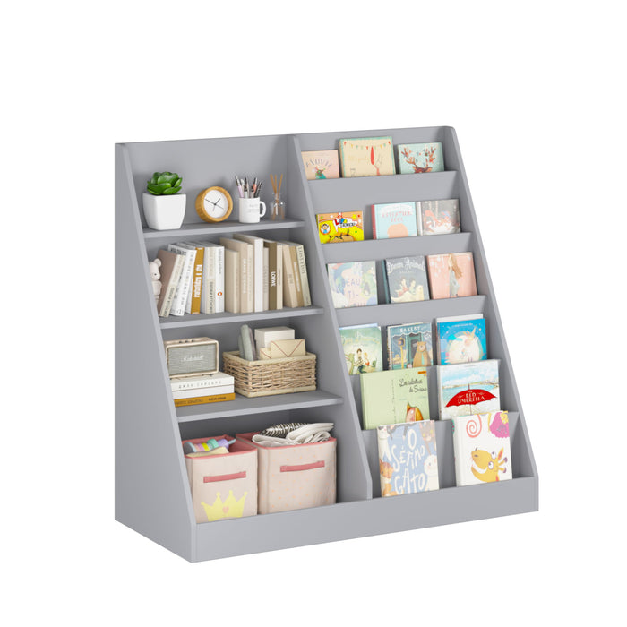 Bookshelf And Toy Storage Organizer, 4 Tier Bookcase With Display Stand For Playroom