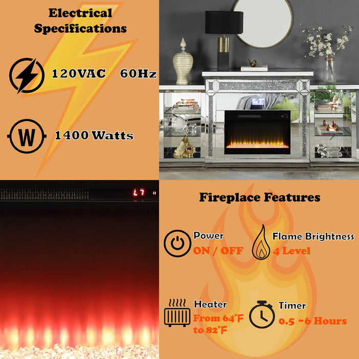 Noralie - Fireplace With LED & Bluetooth - Mirrored & Faux Diamonds