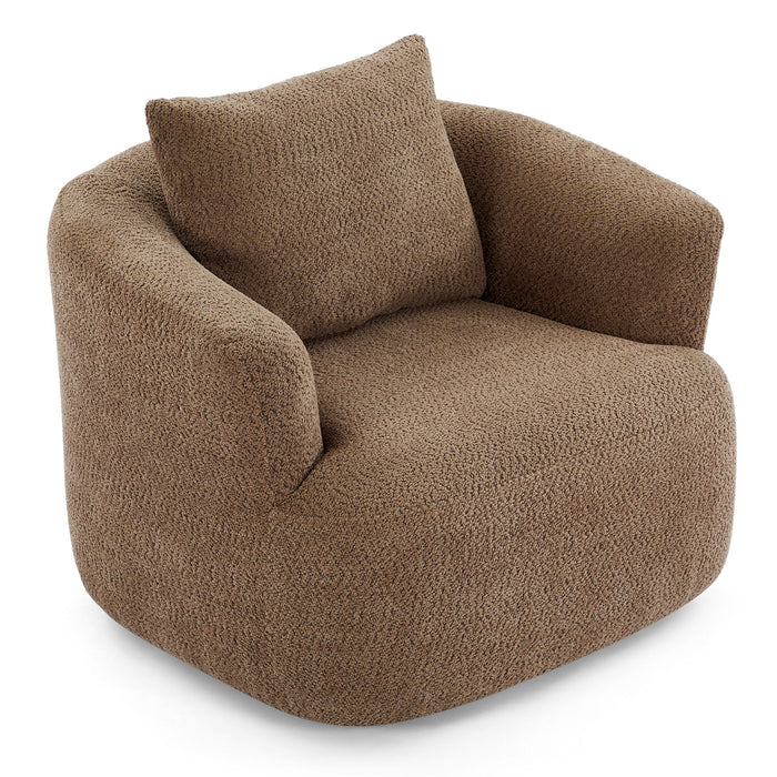 360° Swivel Barrel Sofa Chair With Throw Pillow, Chenille Upholstered Accent Chair