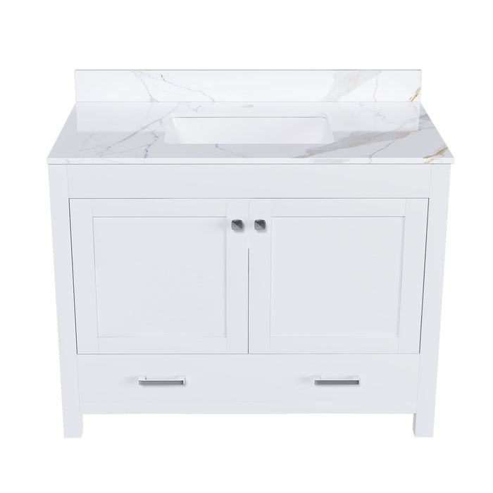 43" Bathroom Vanity, Multi Functional Cabinet, Doors And Drawer - White