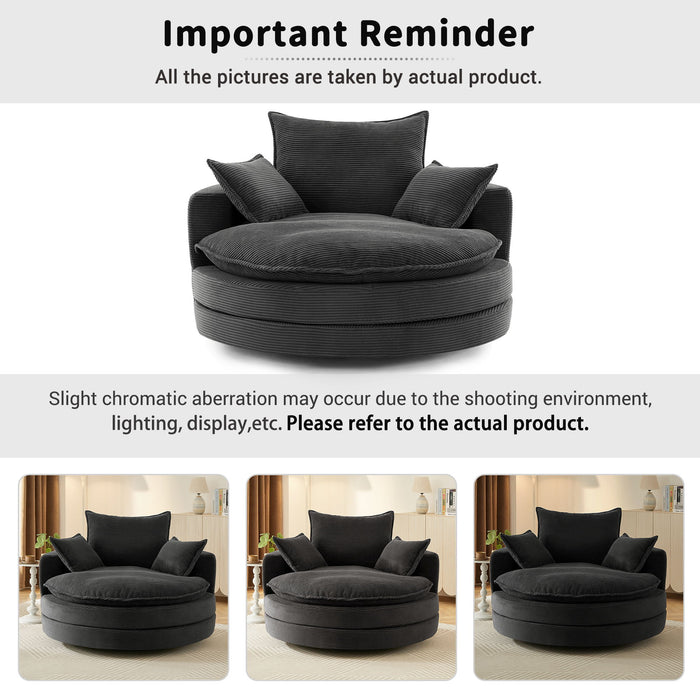 360° Swivel Accent Barrel Chair With Dual Layer Cushion And 3 Removable Pillows
