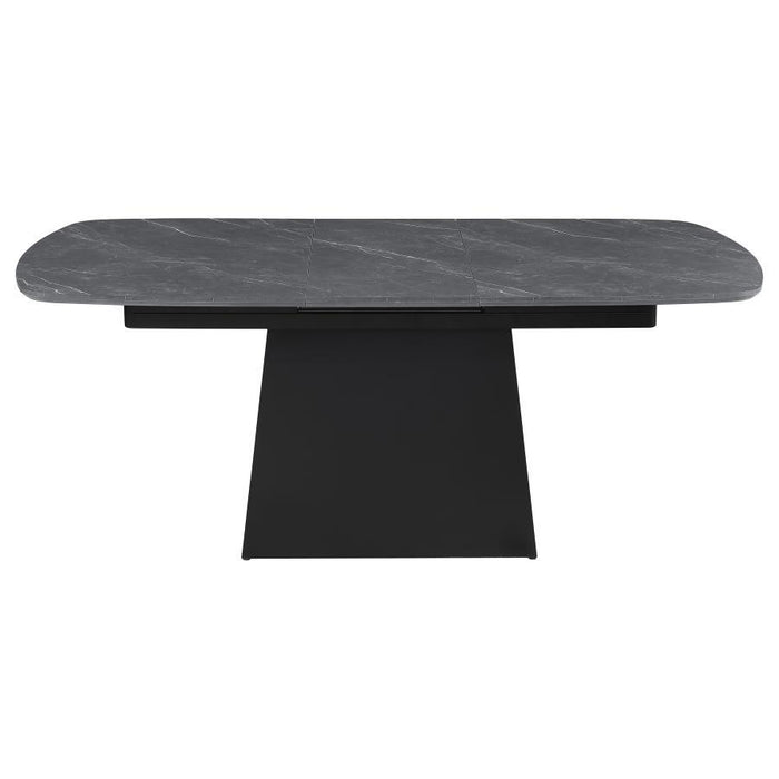 Potero - Faux Marble Extension Leaf Dining Table - Black