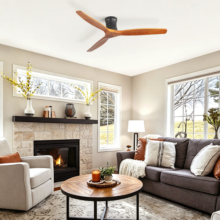 52" Ceiling Fan, No Light Flush Mount Low Profile 3 Blades With Remote Control