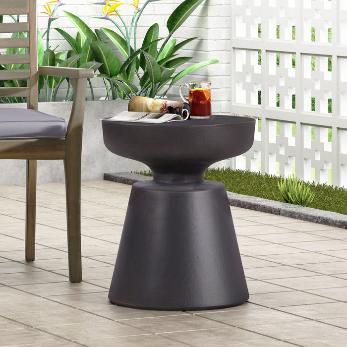 Outdoor Lightweight Concrete End Table With Half Sphere Top - Copper