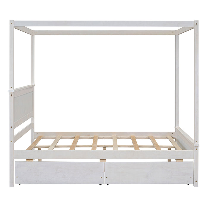 Canopy Platform Bed With Drawers, Support Slats, No Box Spring Needed