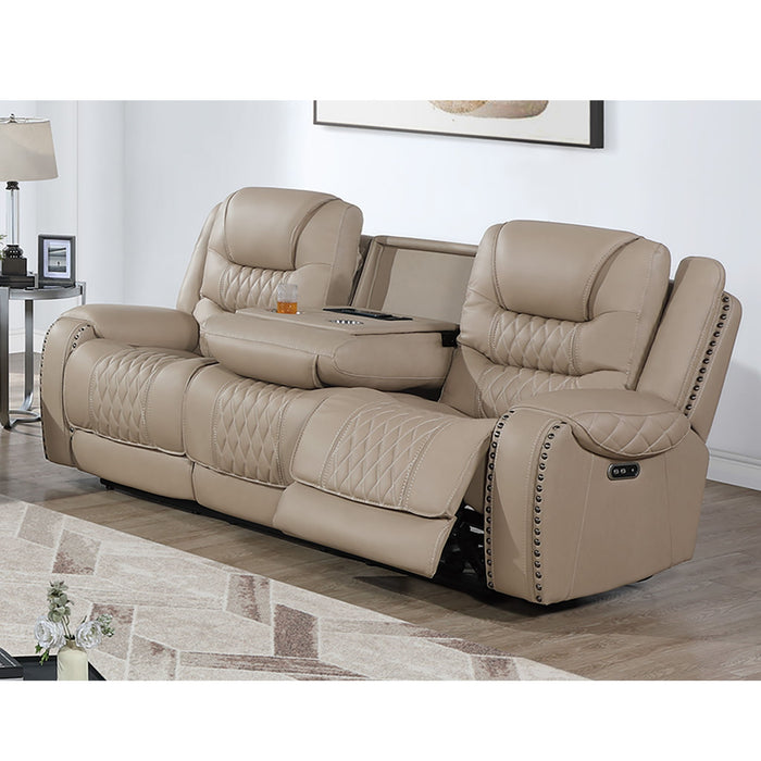 Power Reclining Sofa With USB Ports, Drop Down Table & Adjustable Headrest - Toffee