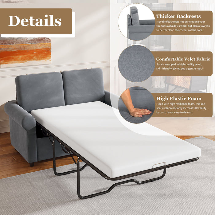 57.4" Pull Out Sofa Bed, Sleeper Sofa Bed With Premium Twin Size Mattress Pad, 2 In 1 Pull Out Couch Bed With Two USB Ports For Living Room, Small Apartment, Gray (Old Sku:Wf296899)