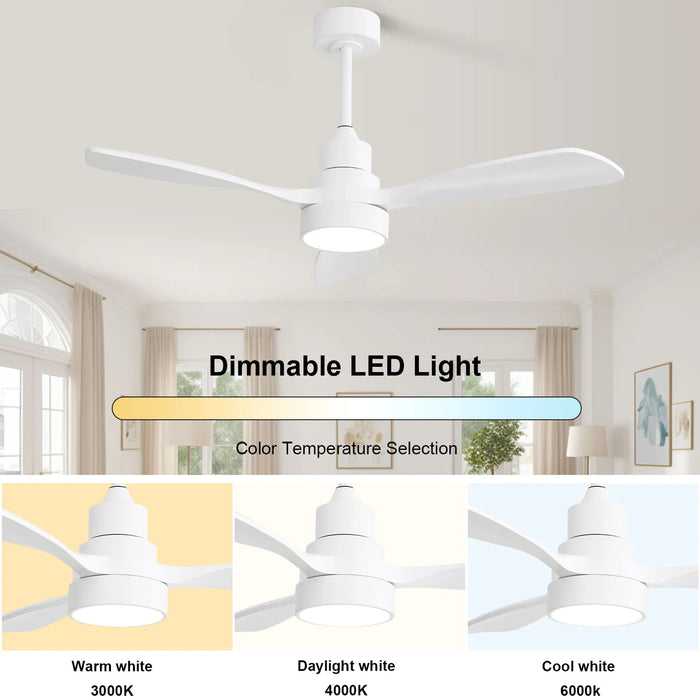48" Ceiling Fan With Dimmable 3Cct LED Light, DC Motor, Reversible - White
